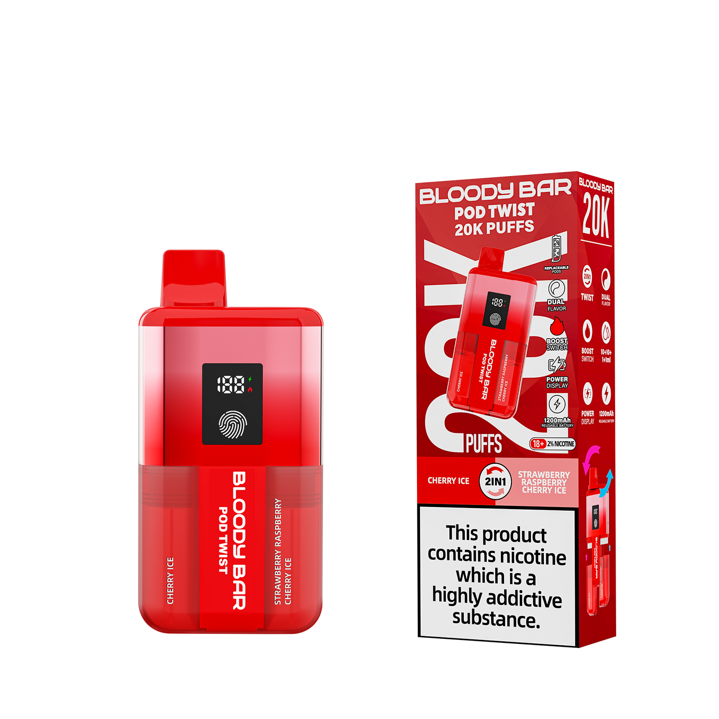 20mg Bloody Bar 20K Twist Prefilled Pod Vape Kit 20000 Puffs - 1 Pc