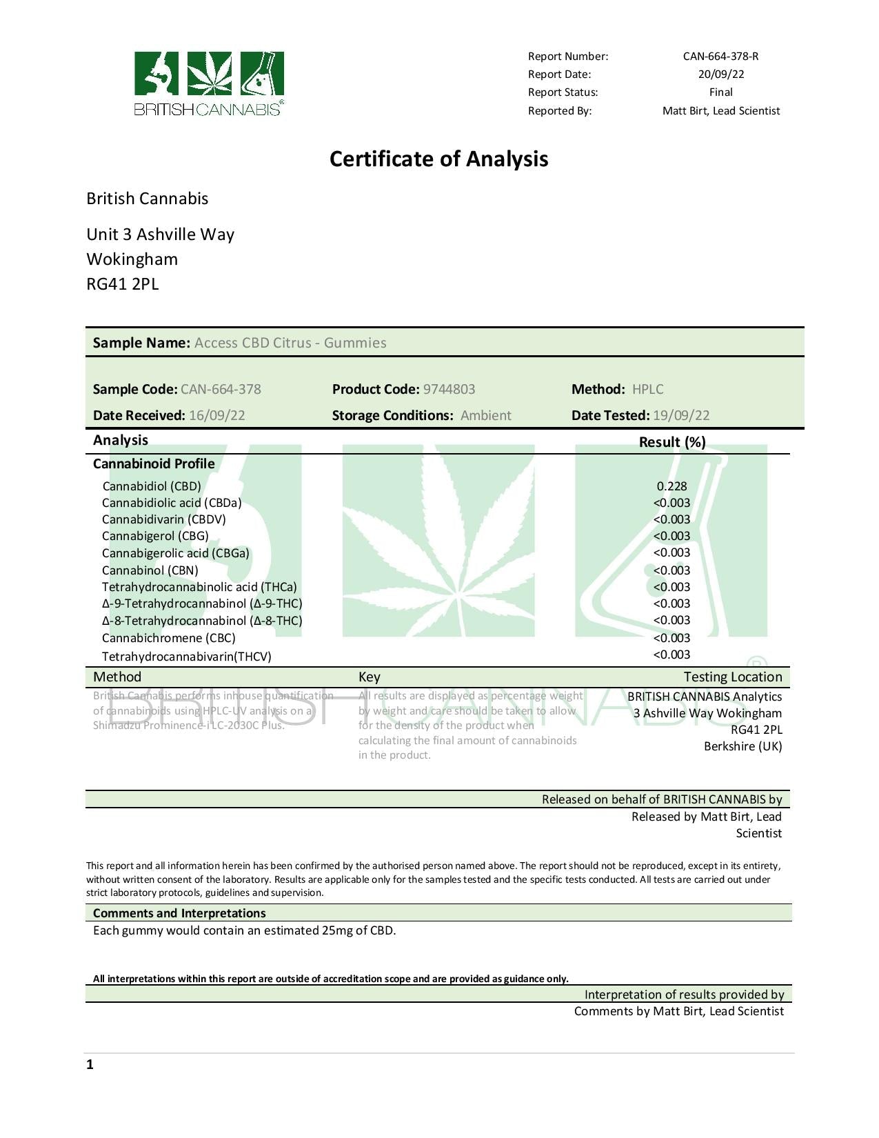Access CBD Citrus Gummies 250mg CBD (45g)