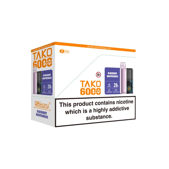 5 x 20mg Sikary Tako SP6000 Prefilled Pod Vape Kit 30000 Puffs - (1 Free Kit With Every Box Of 5)