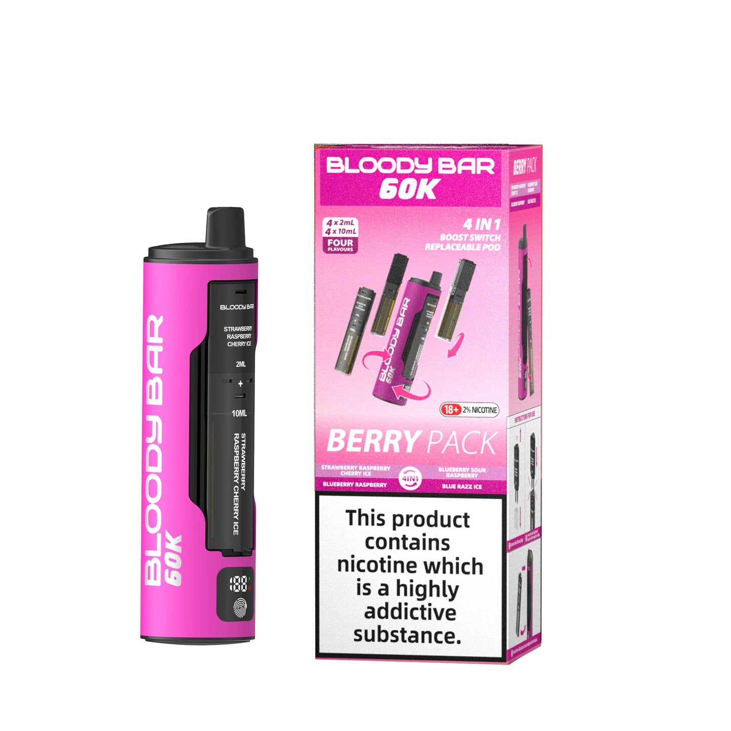 20mg Bloody Bar 60K 4 in 1 Prefilled Pod Vape Kit 60000 Puffs - 1 Pc