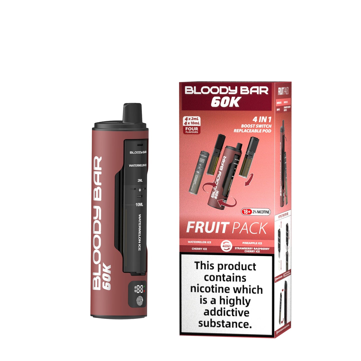 20mg Bloody Bar 60K 4 in 1 Prefilled Pod Vape Kit 60000 Puffs - 1 Pc