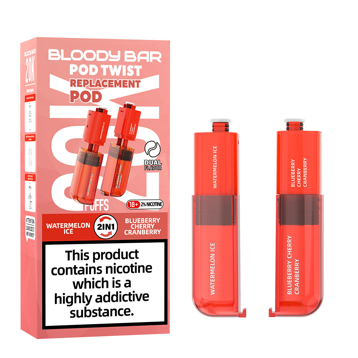 20mg Bloody Bar 20K Twist Prefilled Replacement Pods 20000 Puffs - 2 Pcs