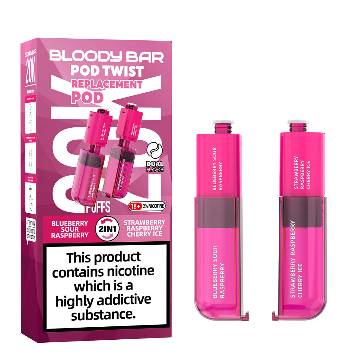 20mg Bloody Bar 20K Twist Prefilled Replacement Pods 20000 Puffs - 2 Pcs