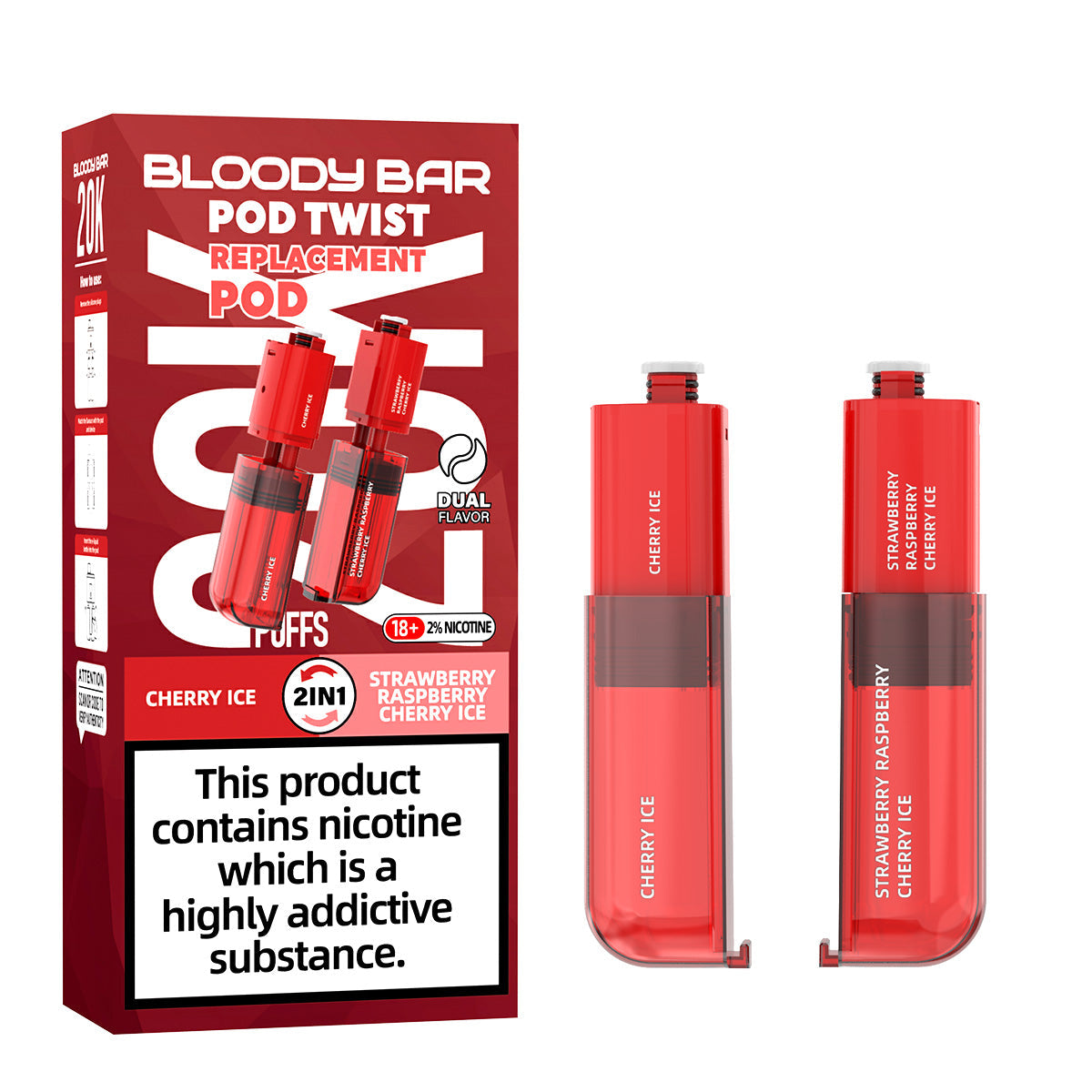 20mg Bloody Bar 20K Twist Prefilled Replacement Pods 20000 Puffs - 2 Pcs