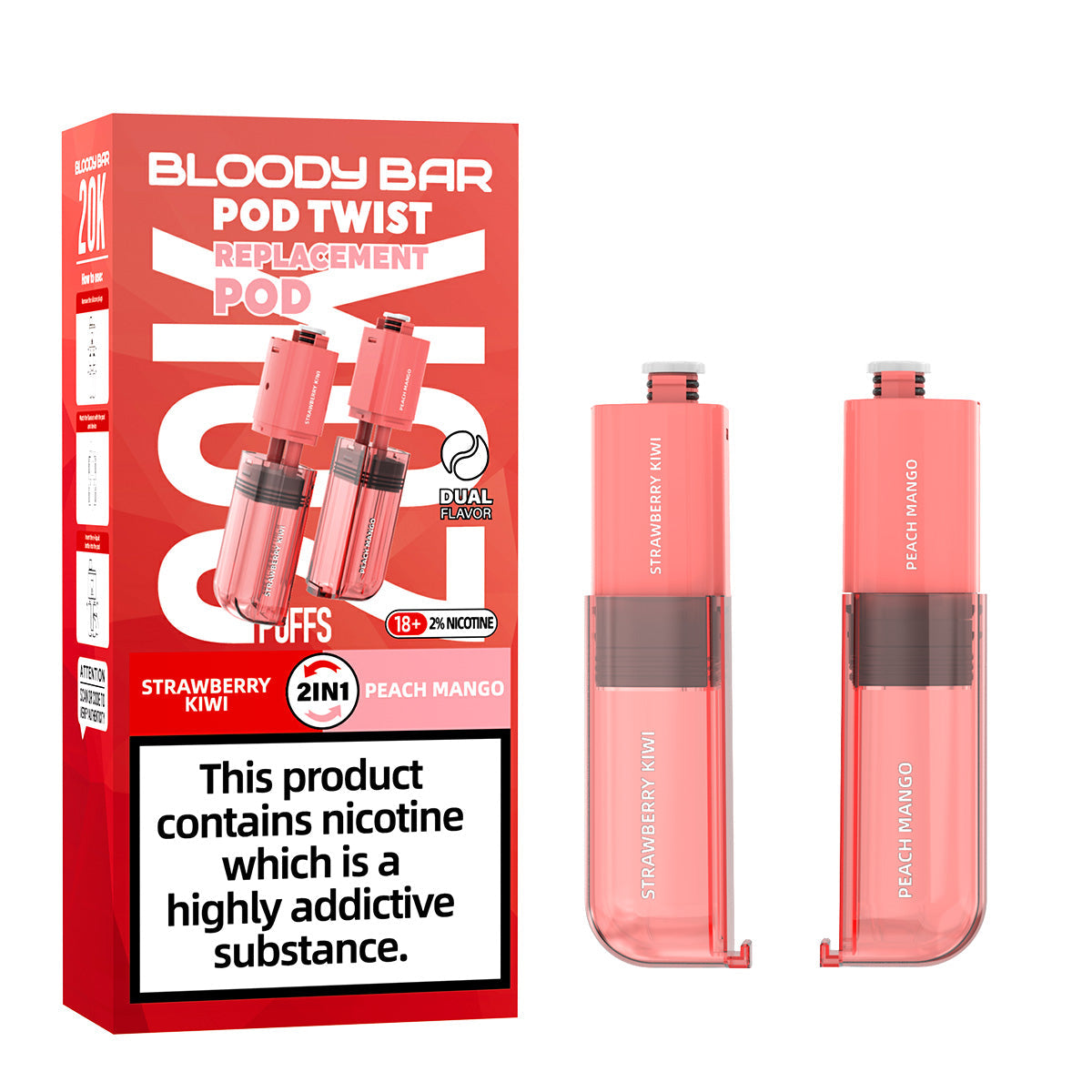 20mg Bloody Bar 20K Twist Prefilled Replacement Pods 20000 Puffs - 2 Pcs